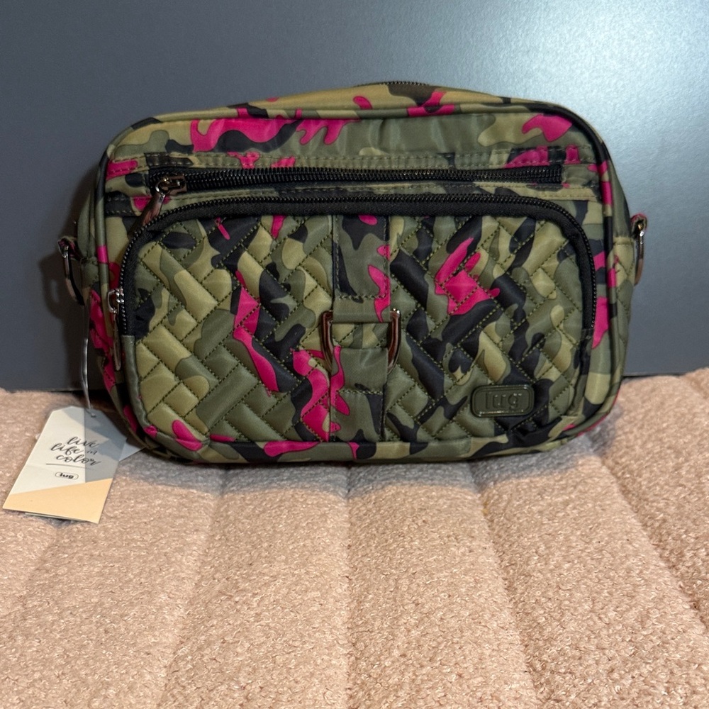 Lug Quilted Camouflage Crossbody Bag - Pink and Green